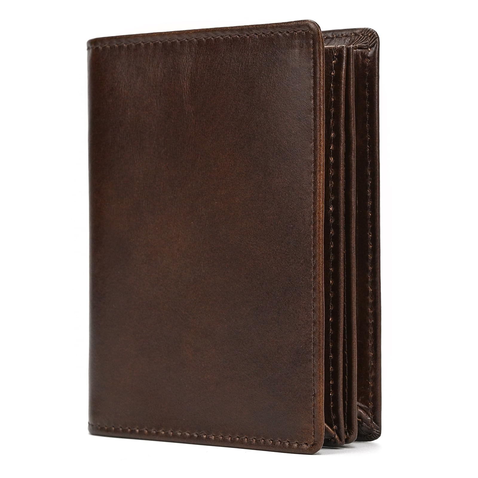 SAIION Genuine Leather Wallet for Men | Bifold RFID Vertical Wallet | Mens Extra Large Capacity Card Holder with 16 Slots and ID Window, Coffee