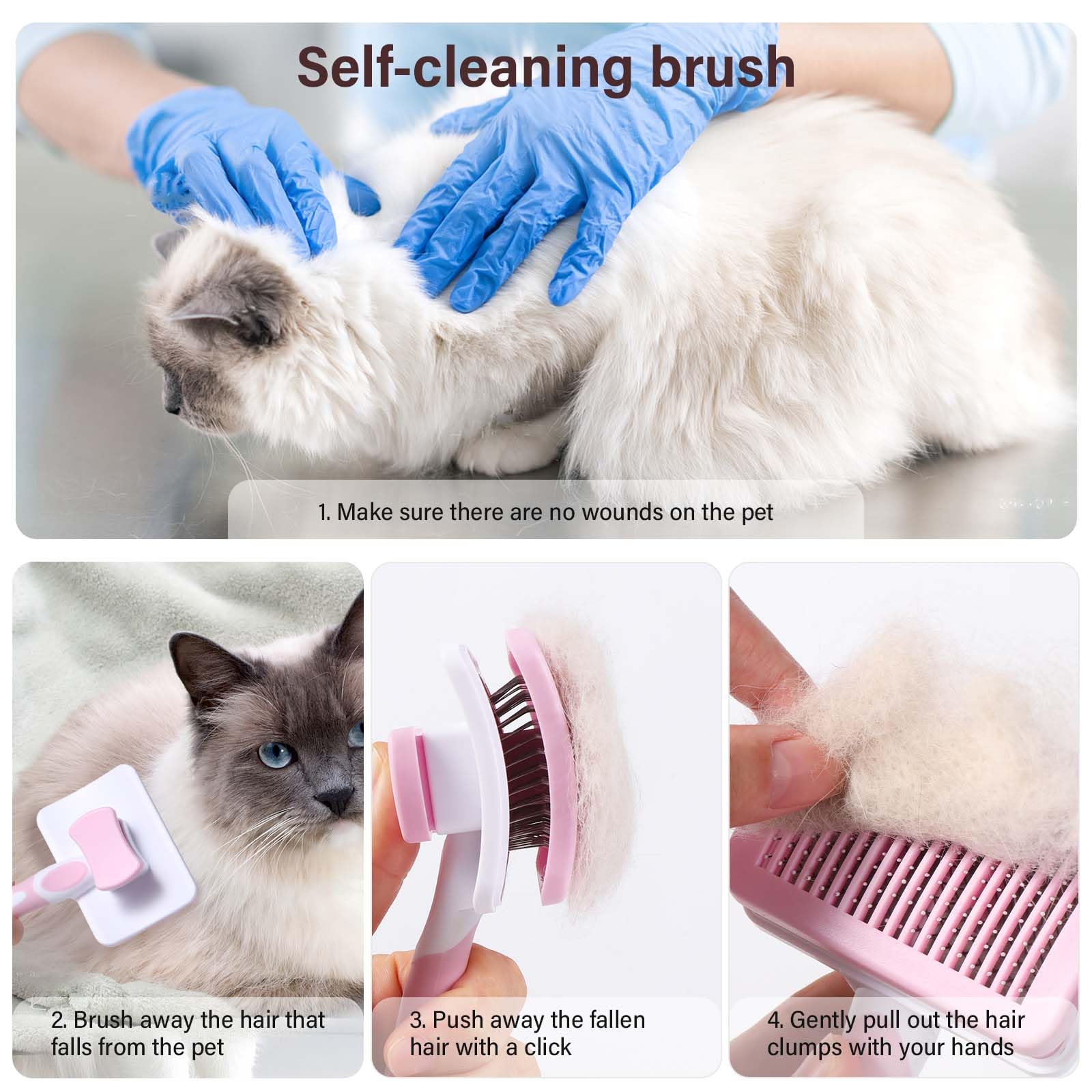 Vinabo Spazzola autopulente per animali domestici, spazzola per pelo lungo e corto, per cani e gatti, Spazzola Morbida per Cani e Gatti,Autopulente Toelettatura Spazzola per Animali Domestici
