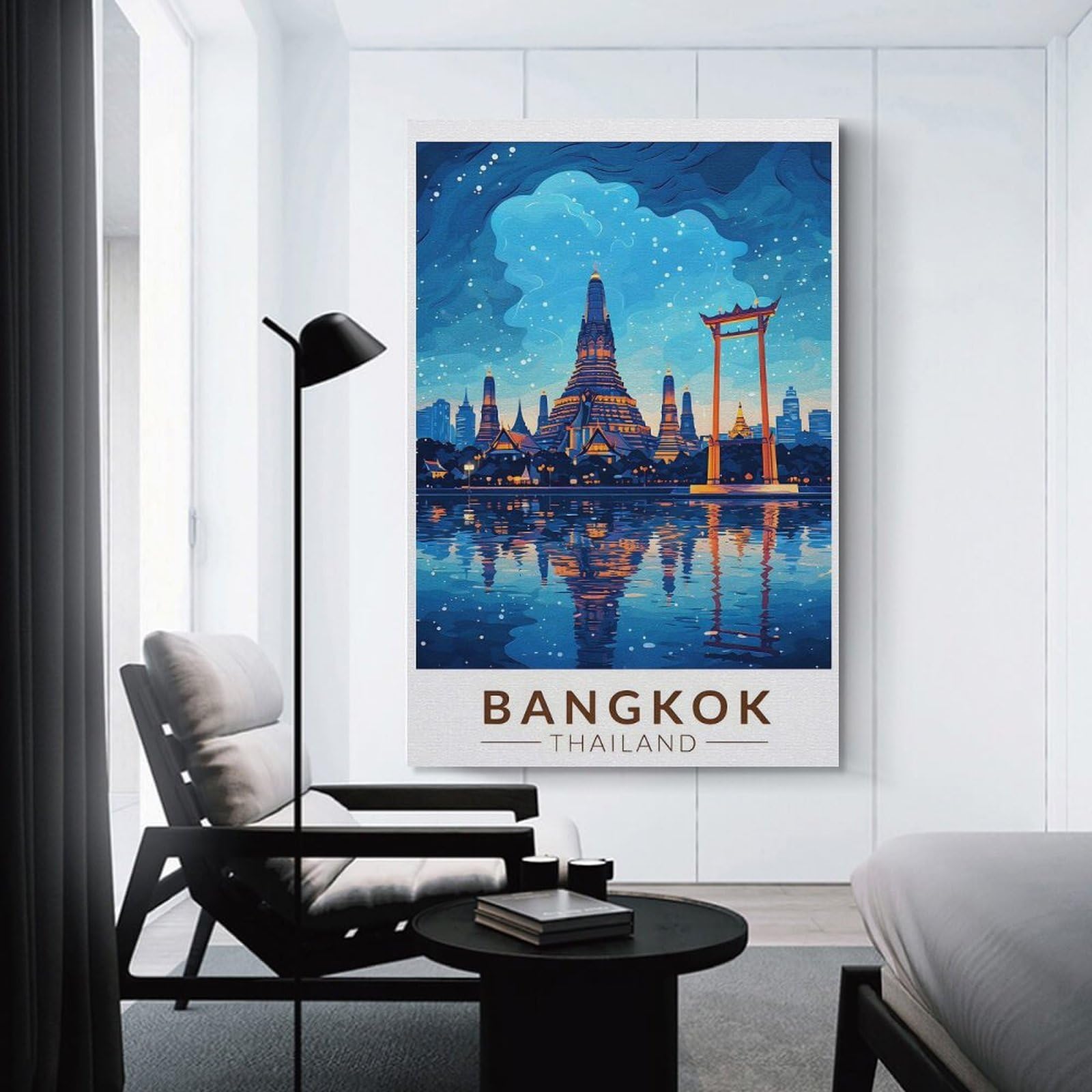 Junmoney Bangkok Cityscape at Night Canvas Wall Decor, 24x36inch(60x90cm), for Home Lounge, Bedroom Or Reading Nook, Modern Wall Decor for Cosy Interiors