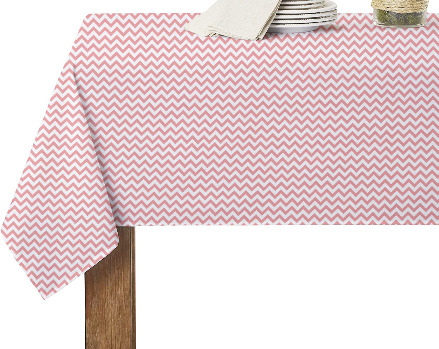 Atariya Cotton Dining Tablecloth for 4-6 Seater (Pink Zigzag, Size - 56" W x 72" L)