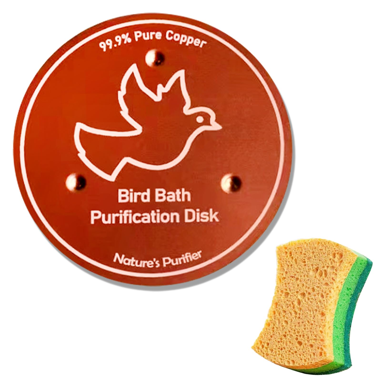KASESSS Pure Copper Bird Bath Purification Disk with Sponge, 99.9% Pure Copper Disc for Bird Bath 4in Cleaner with Triple - Point Support for All - Season Use, Fits Outdoor Birdbath Bowls
