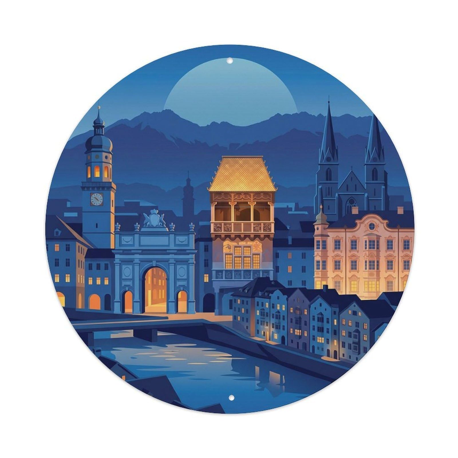 Vintage Travel Innsbruck Austria Blue Hour Metal Tin Sign