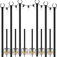 Vista 15 de Paquete de 10 postes de luz de cadena, postes de luz de 10 pies para luces de cadena al aire libre, poste de luz exterior con horquilla, postes