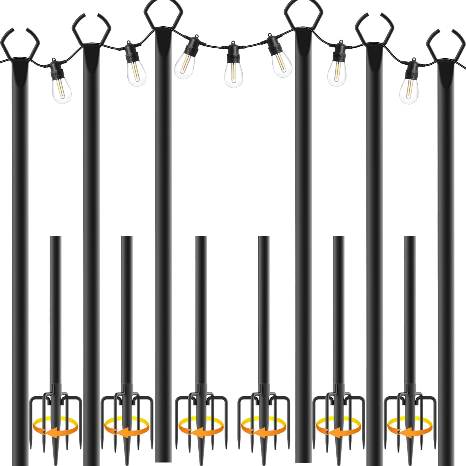 6 Pack String Light Poles,10 Ft Light Poles for Outside String Lights,Outdoor Lights Pole with Fork,Metal Poles Stand for Patio Deck Backyard