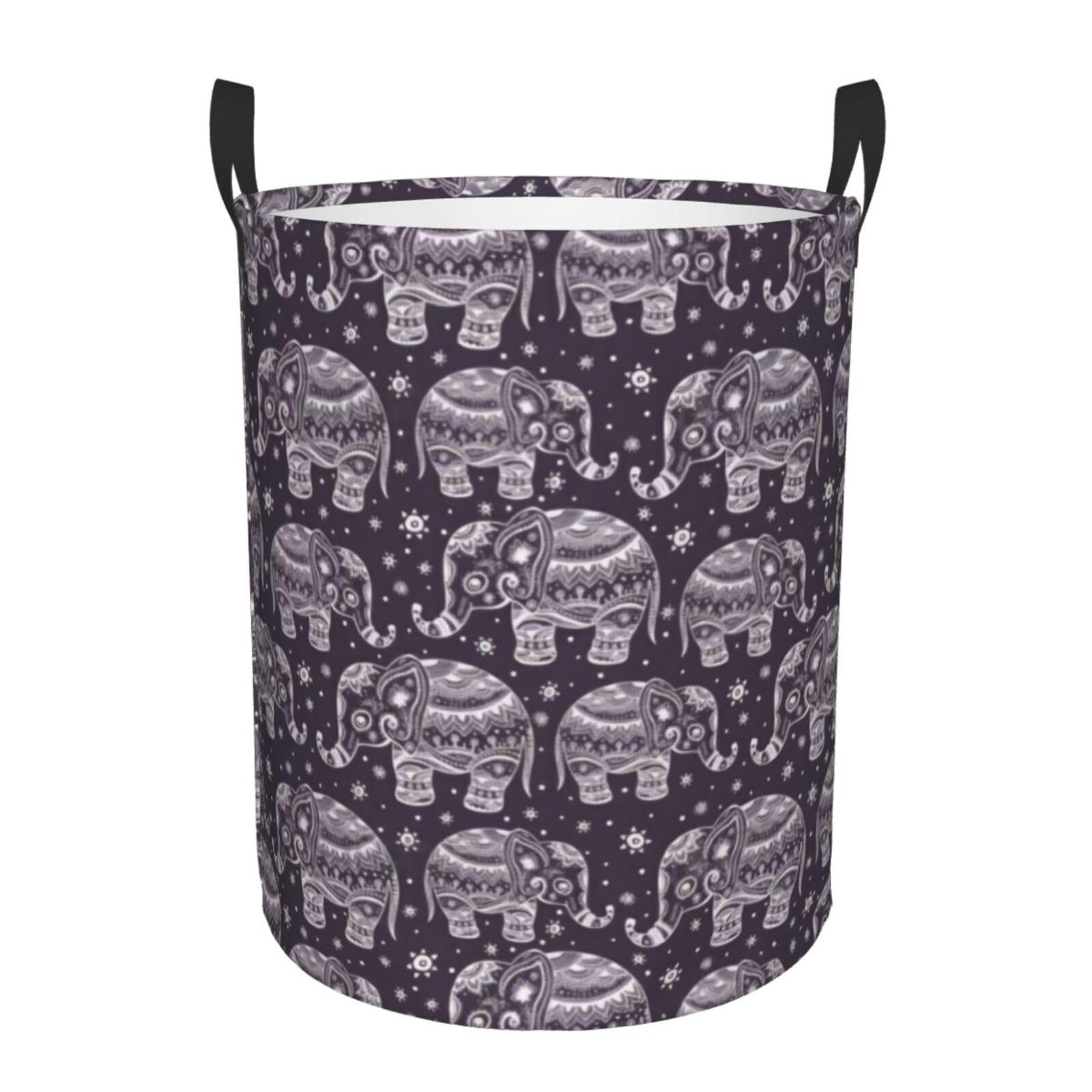 S Circular Hamper – Collapsible Cartoon Cute Elephant Print Laundry Basket