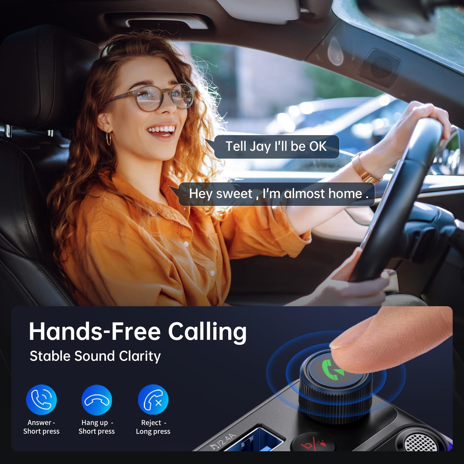 Syncwire Samochodowy adapter Bluetooth, 5,4 FM transmiter samochodowy Bluetooth, podwójny mikrofon, 42 W PD i QC 3.0, szybkie ładowanie, ładowarka samochodowa, bezprzewodowy zestaw głośnomówiący,