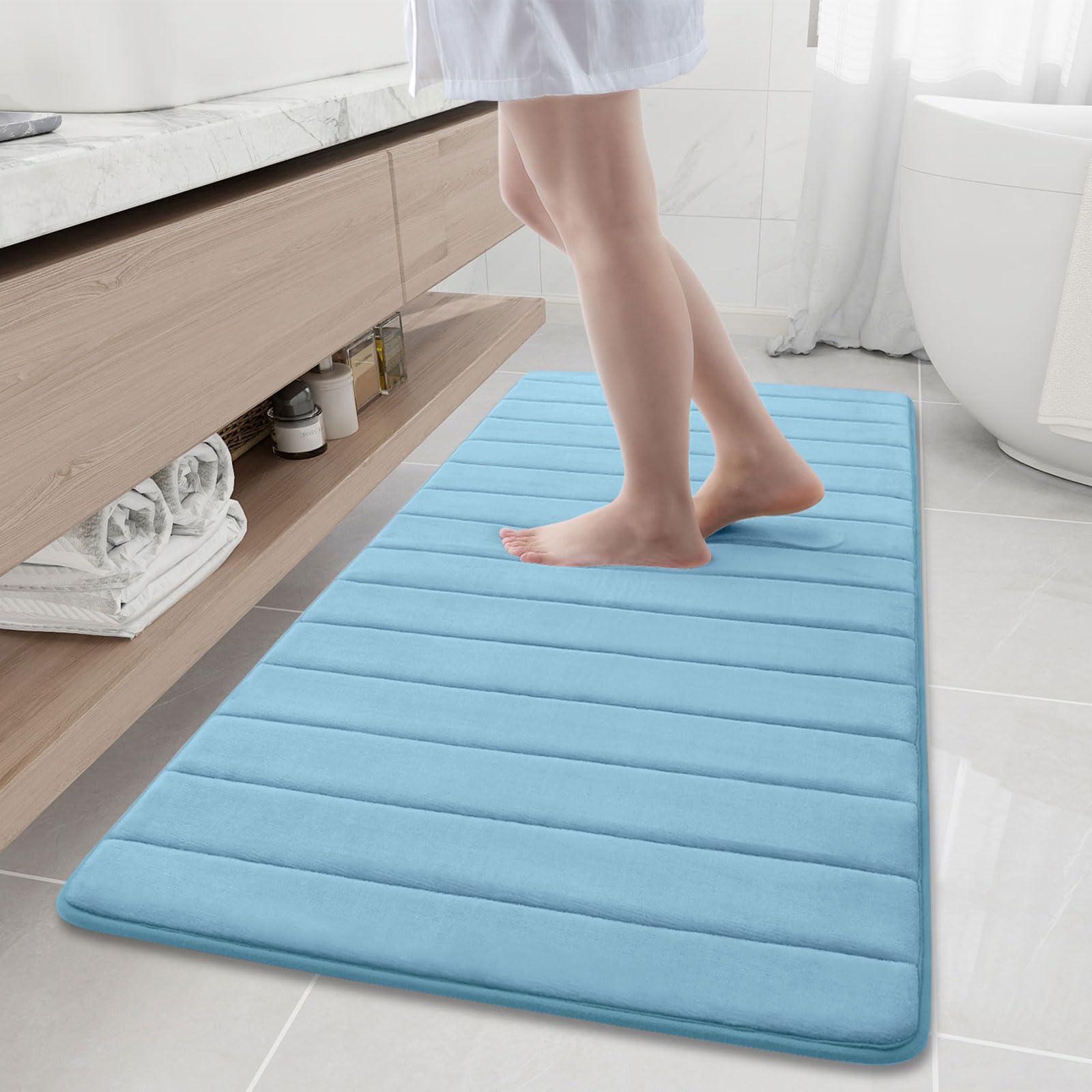 Buganda Memory Foam Bath Mat, 60" x 24", Ultra Soft and Non-Slip Bathroom Rugs, Water Absorbent and Machine Washable Bath Rug Runner for Bathroom,