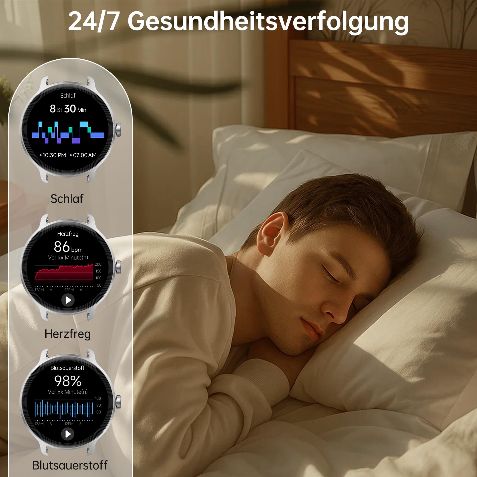 Smartwatch Damen Herren – 1.27" Smart Watch mit Bluetooth Anrufe, WhatsApp/App-Benachrichtigungen, Herzfrequenz, Schlafmonitor, 120+ Sportmodi, IP68 Wasserdicht – Fitnessuhr Kompatibel mit iOS Android