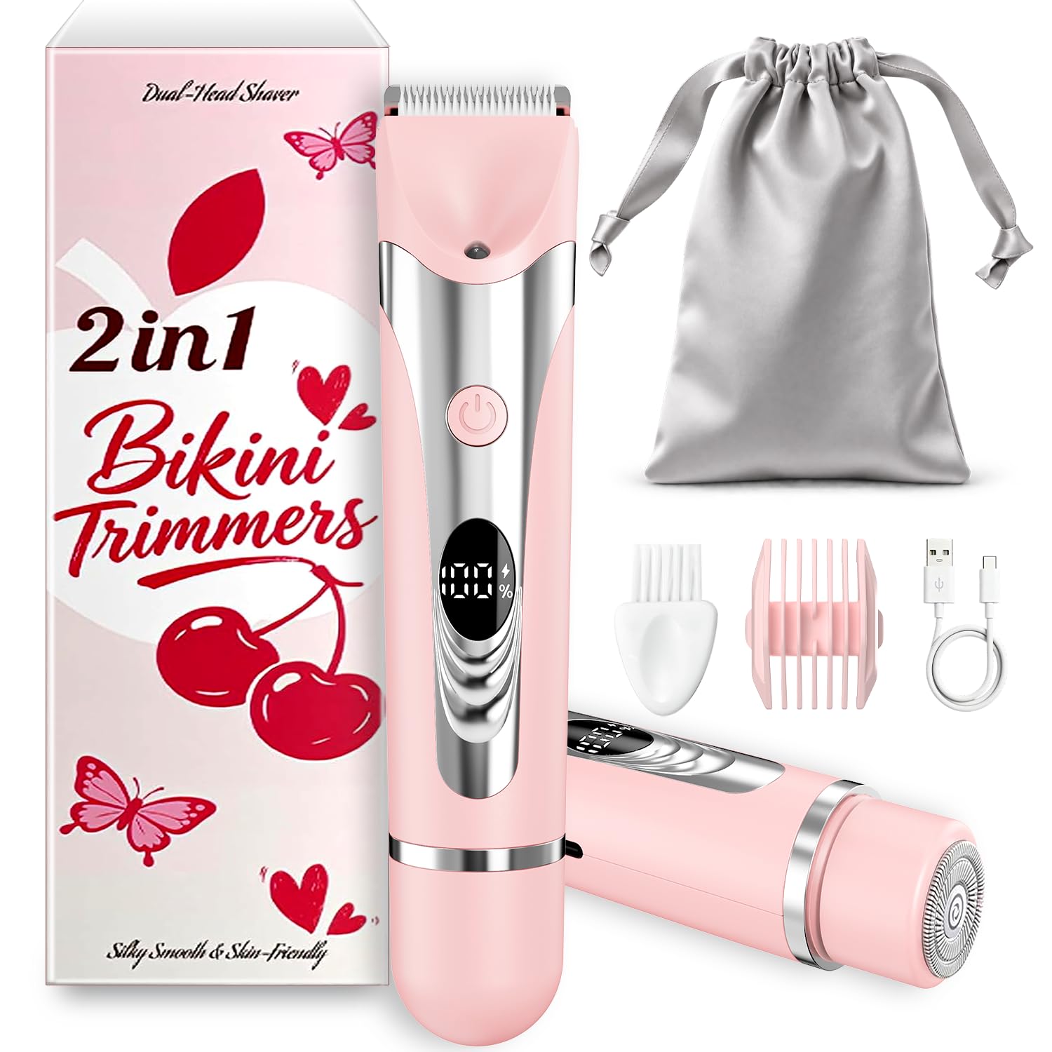 Wea&amp;Hea Bikini Trimmer for Women, 2-in-1 Wet,Dry Electric Shaver, Pink