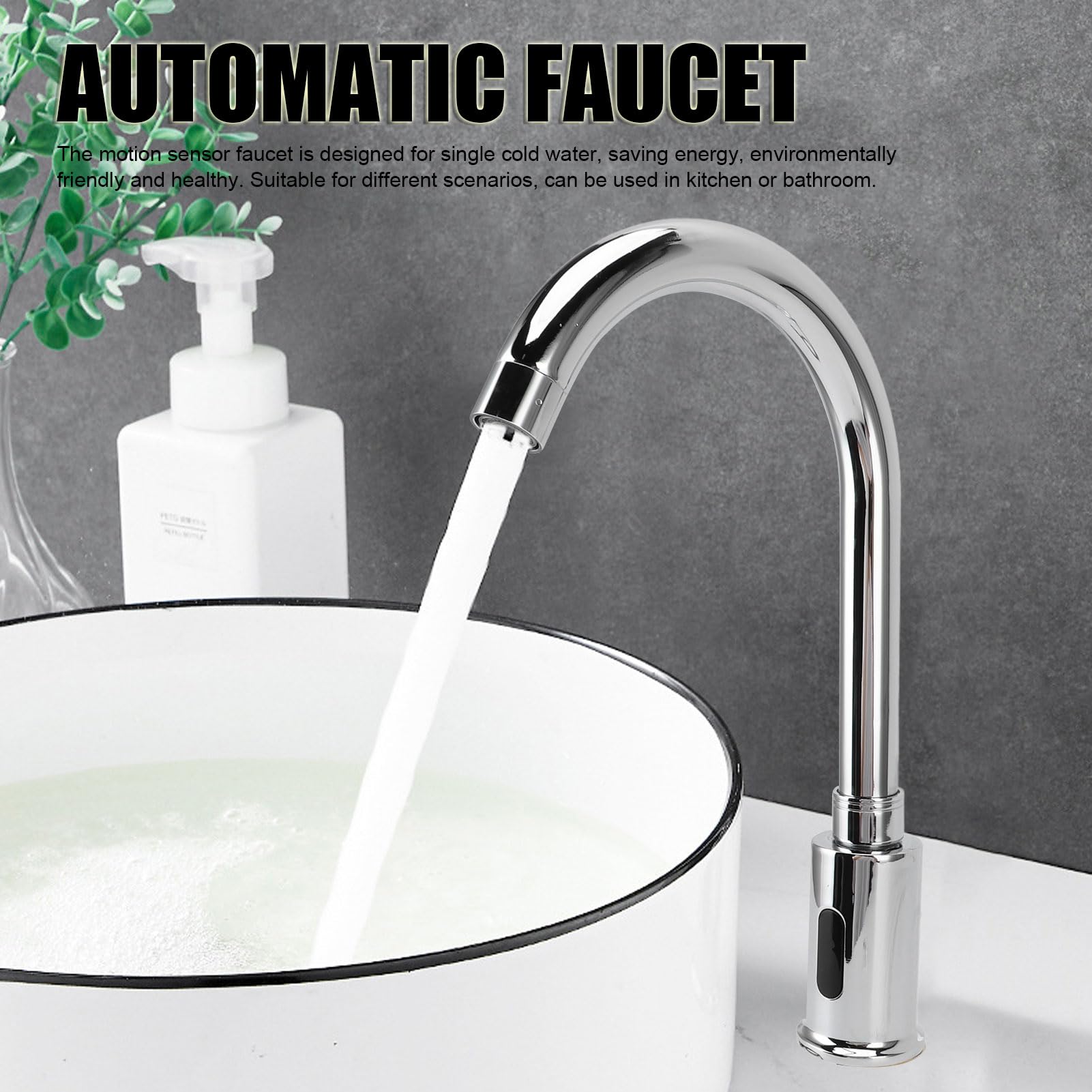 Asixxsix Grifo de lavabo sin contacto, grifo de cocina sin contacto con sensor infrarrojo, de agua fría individual, grifos de cocina con sensor de movimiento