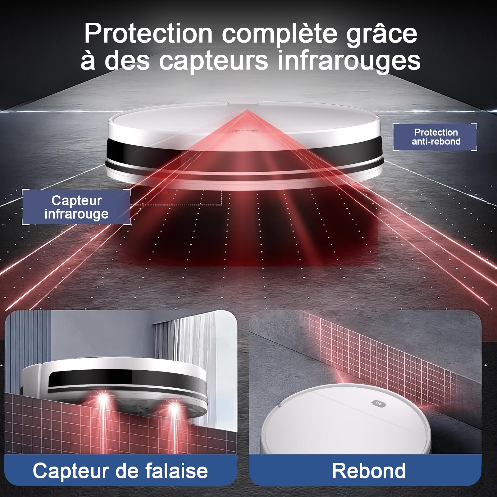 2026 Robot Aspirateur Laveur, 2 en 1 Aspirateur Robot 5500Pa Mince Connecté avec WiFi/Alexa/App, 3 Modes de Nettoyage, Auto-Charge, Nettoyage Intelligent pour Poils d’Animaux et Poussière