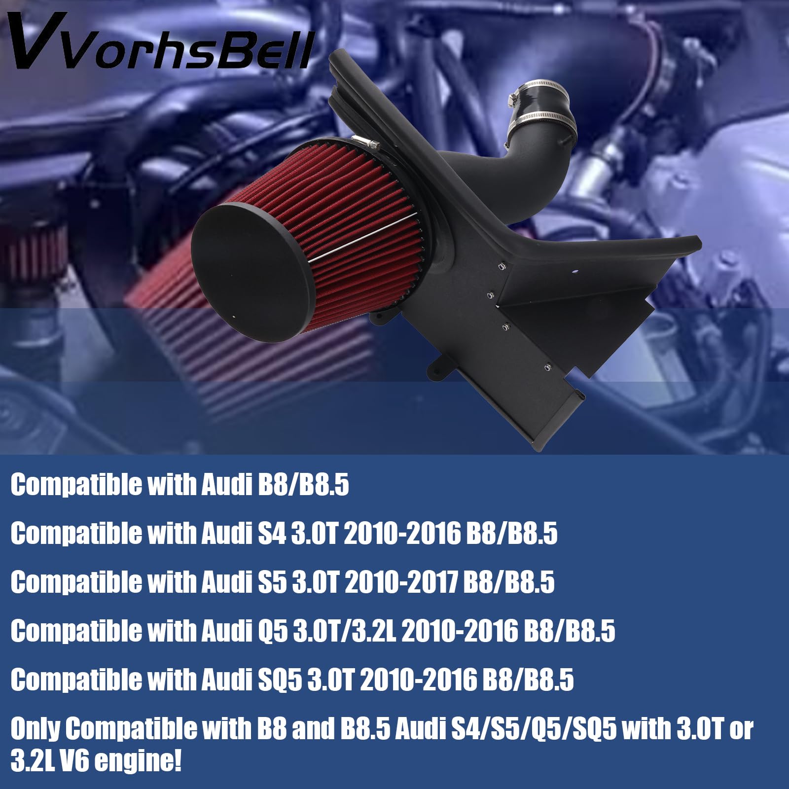 Kit Aspirazione Aria Fredda 3,5 Pollici Compatibile Con Audi B8 B8.5 S4 S5 Q5 SQ5 3,0T 3,2L V6 2010-2017 Sistema Di Induzione Prestazione Alluminio Fresato CNC Con Scudo Termico Filtro