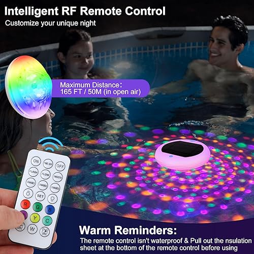 Miniatura 4 de Luces flotantes solares y recargables 2 en 1 luces de piscina de 6.7 "que flotan 6 modos dinámicos con control remoto IP68 impermeable colgar RGB