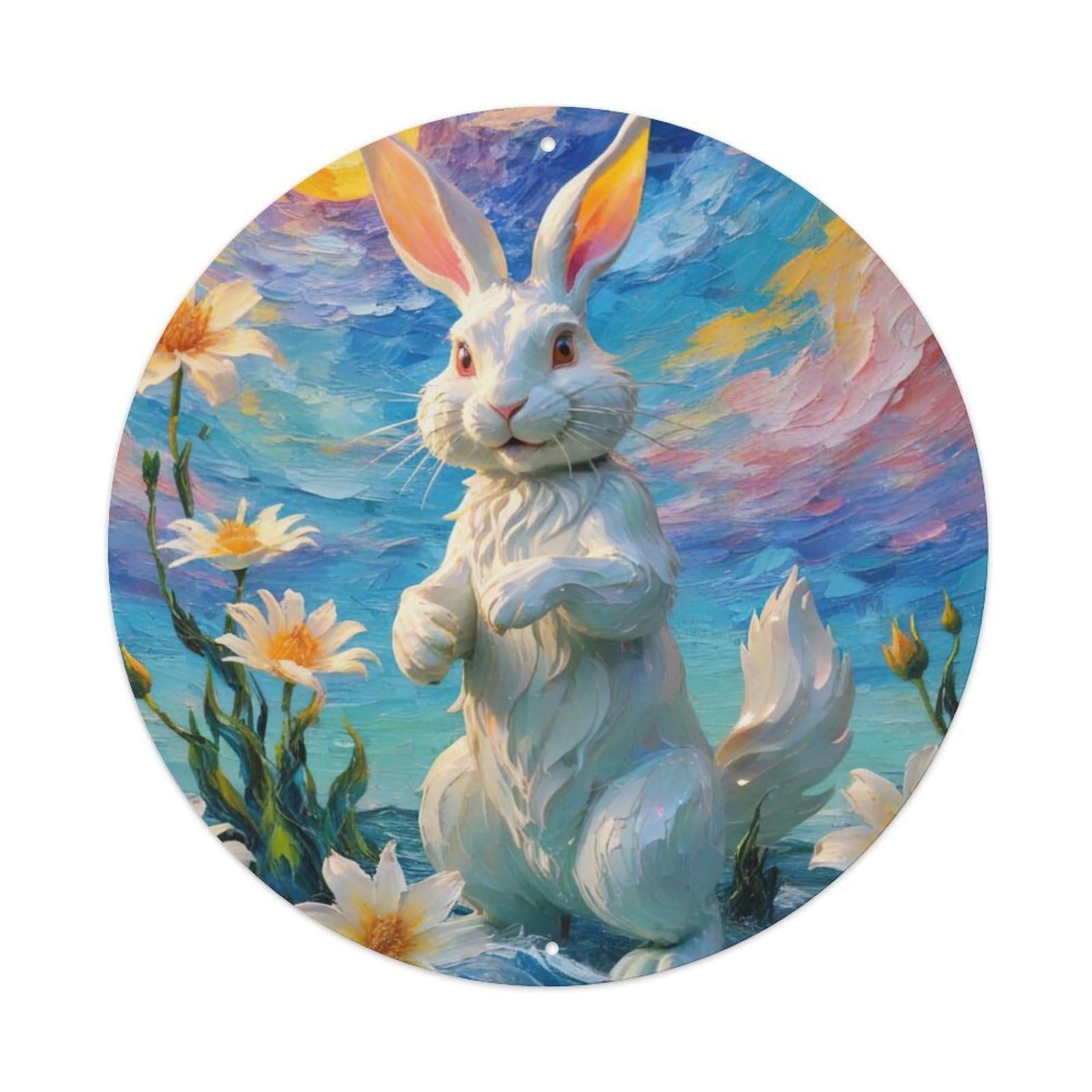 Animal Standing White Rabbit Metal Tin Sign
