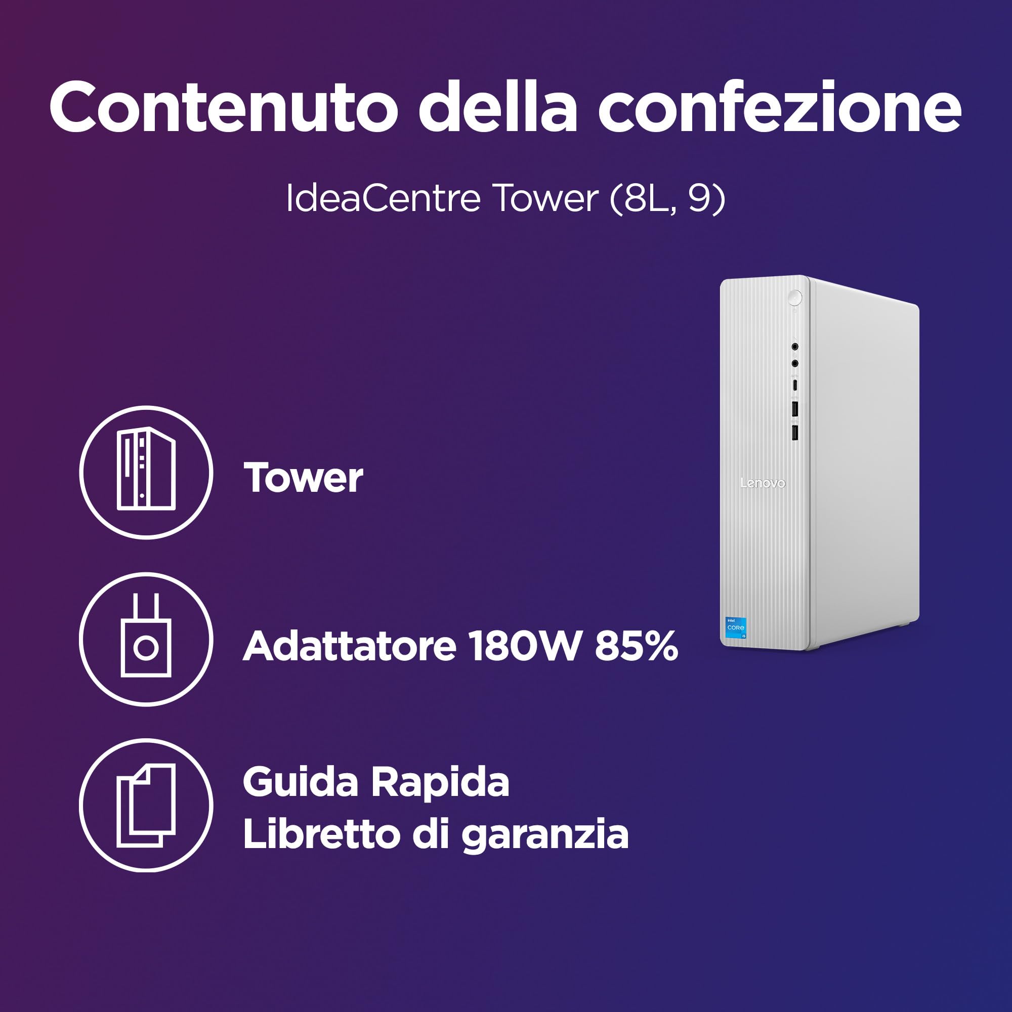 Lenovo IdeaCentre Tower Gen 9 - Desktop, Intel Core i5-13420H, RAM 16GB, SSD 512GB, Wi-Fi 6, BT 5.2, Windows 11 Home, Mouse e Tastiera USB inclusi - Cloud Grey