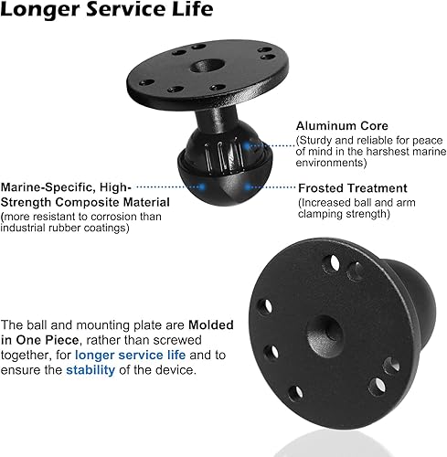 Miniatura 3 de WINDFRD Soporte de bola doble de aluminio de 1.5 pulgadas con dos placas redondas AMPS, tableta, soporte para buscador de peces, brazo de doble