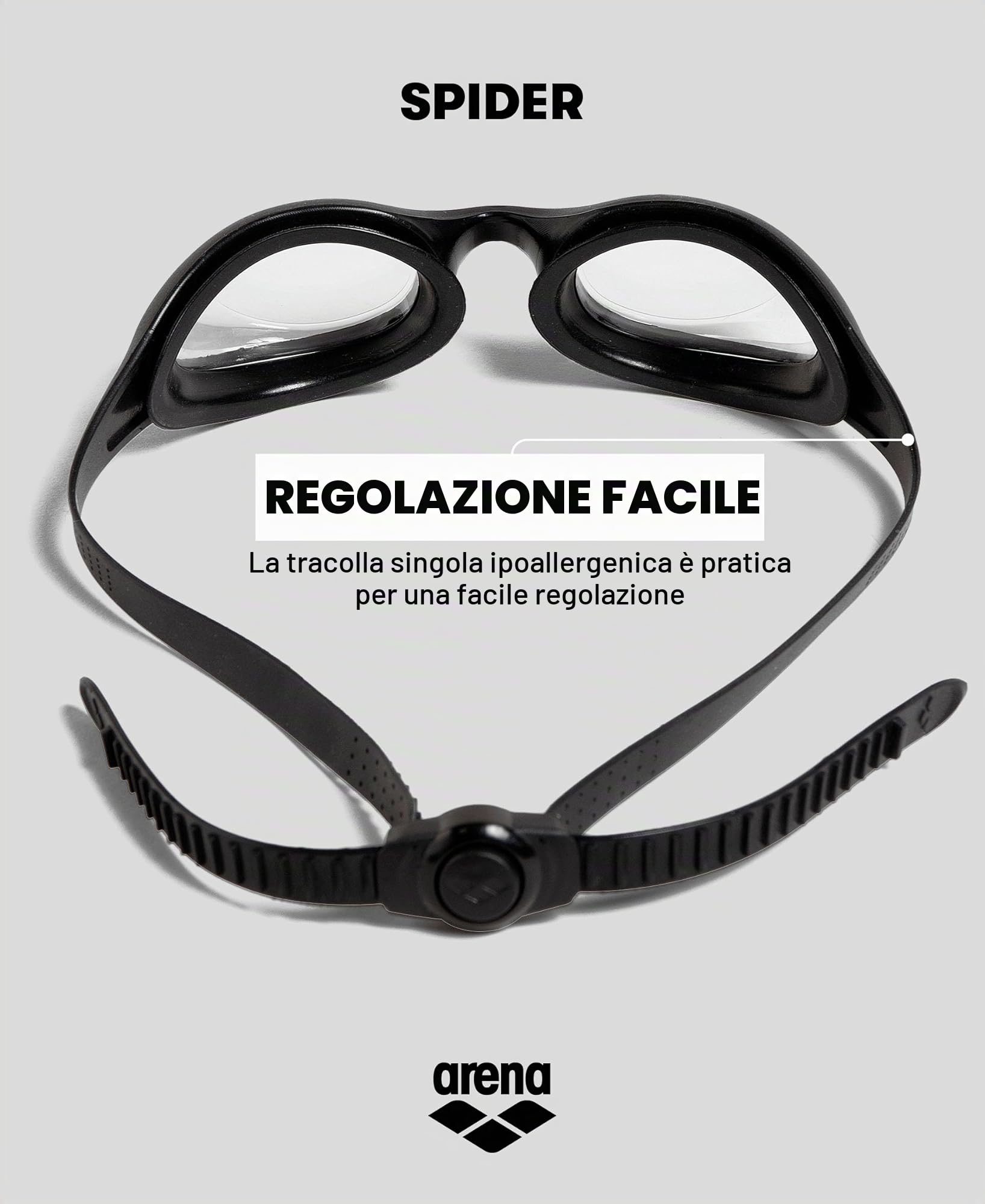 Arena Spider Occhialini Nuoto Anti-Appannamento Unisex Adulto, Occhialini Piscina con Protezione UV, Ponte Nasale Autoregolante, Guarnizioni in Silicone Ipoallergenico