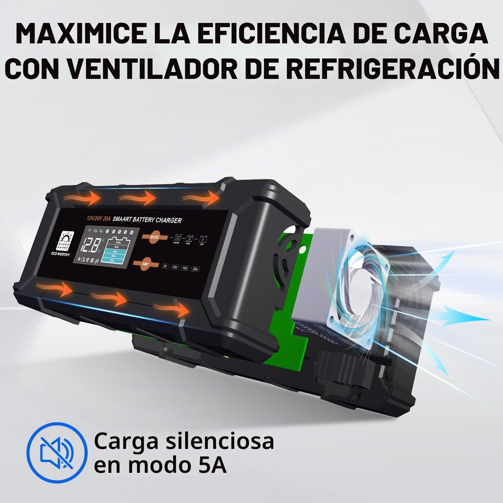 ECO-WORTHY LiFePO4 Bluetooth 12 V 100 Ah con Cargador de 12/24 V 20 A, bateria Litio 12 V 100 Ah con protección BMS de Baja Temperatura para caravanas, Barcos, caravanas
