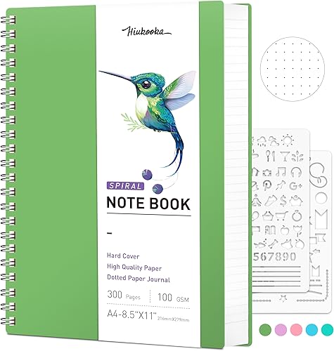 HIUKOOKA Cuaderno de espiral punteado de 300 páginas, cuaderno de cuadrícula de puntos en espiral de 8.5 x 11 pulgadas, cubierta de PVC de papel