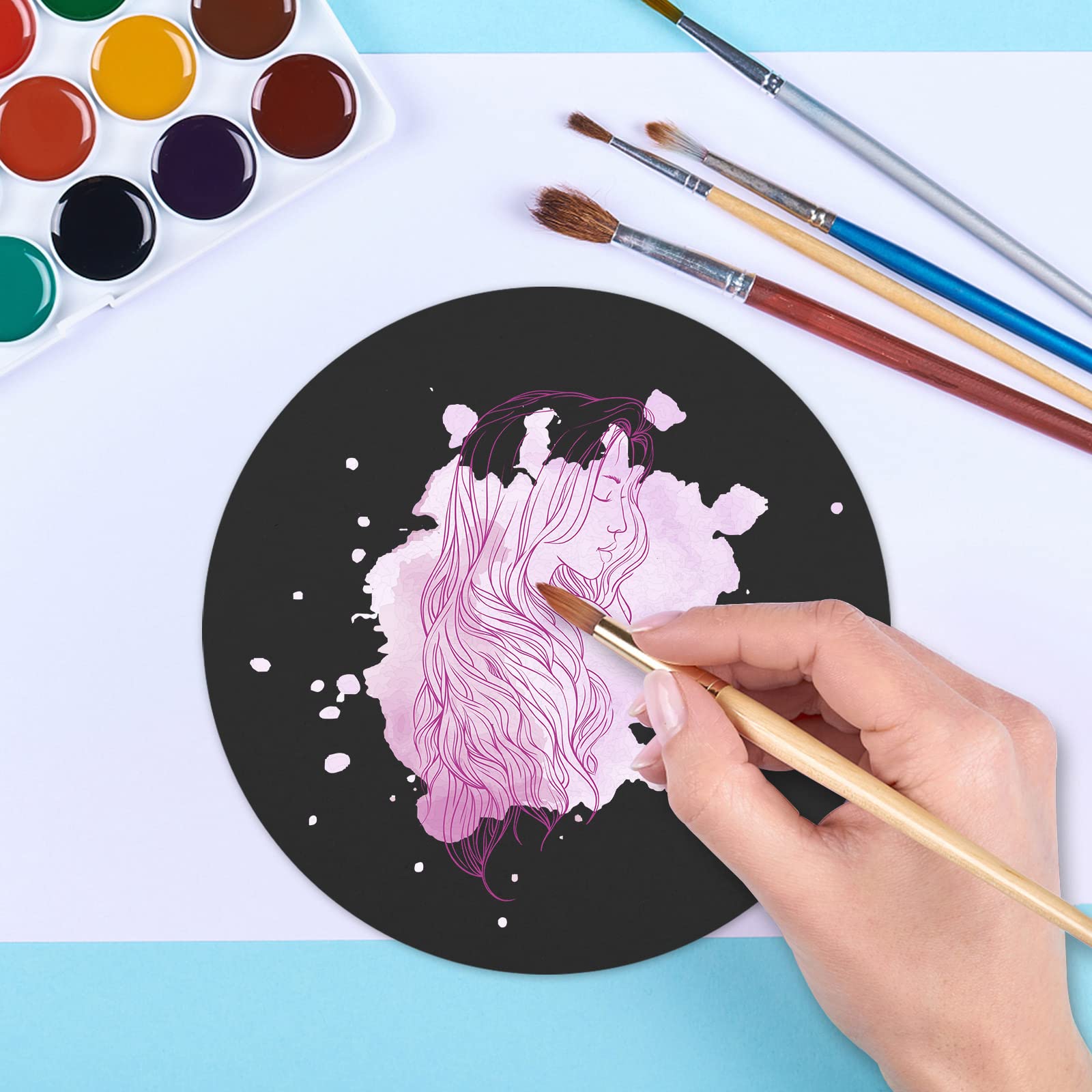 SNOMEL Rundes Bastelpapier Schwarz – 20 Cm Durchmesser, 50 Stück, Dickes Kartonpapier Für Malerei & Deko