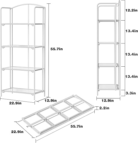 Miniatura 184 de Crofy - Estantería plegable sin montaje para sala de estar, estante plegable blanco de 5 niveles para oficina en casa, organizador de almacenamiento