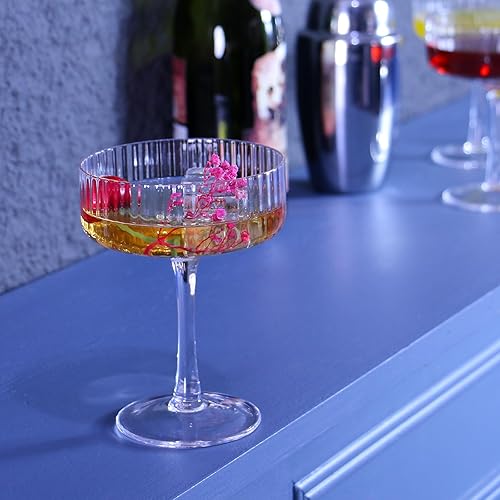 Miniatura 5 de Copas de Martini de Espresso Coupé, juego de 4 copas vintage de champán Martini para cóctel, copas de vino acanaladas acanaladas para regalo