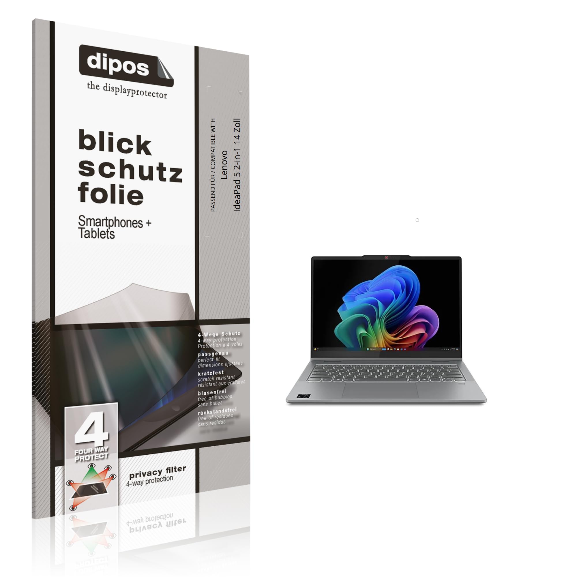 dipos Pellicola Privacy per Lenovo IdeaPad 5 2-in-1 14 Zoll