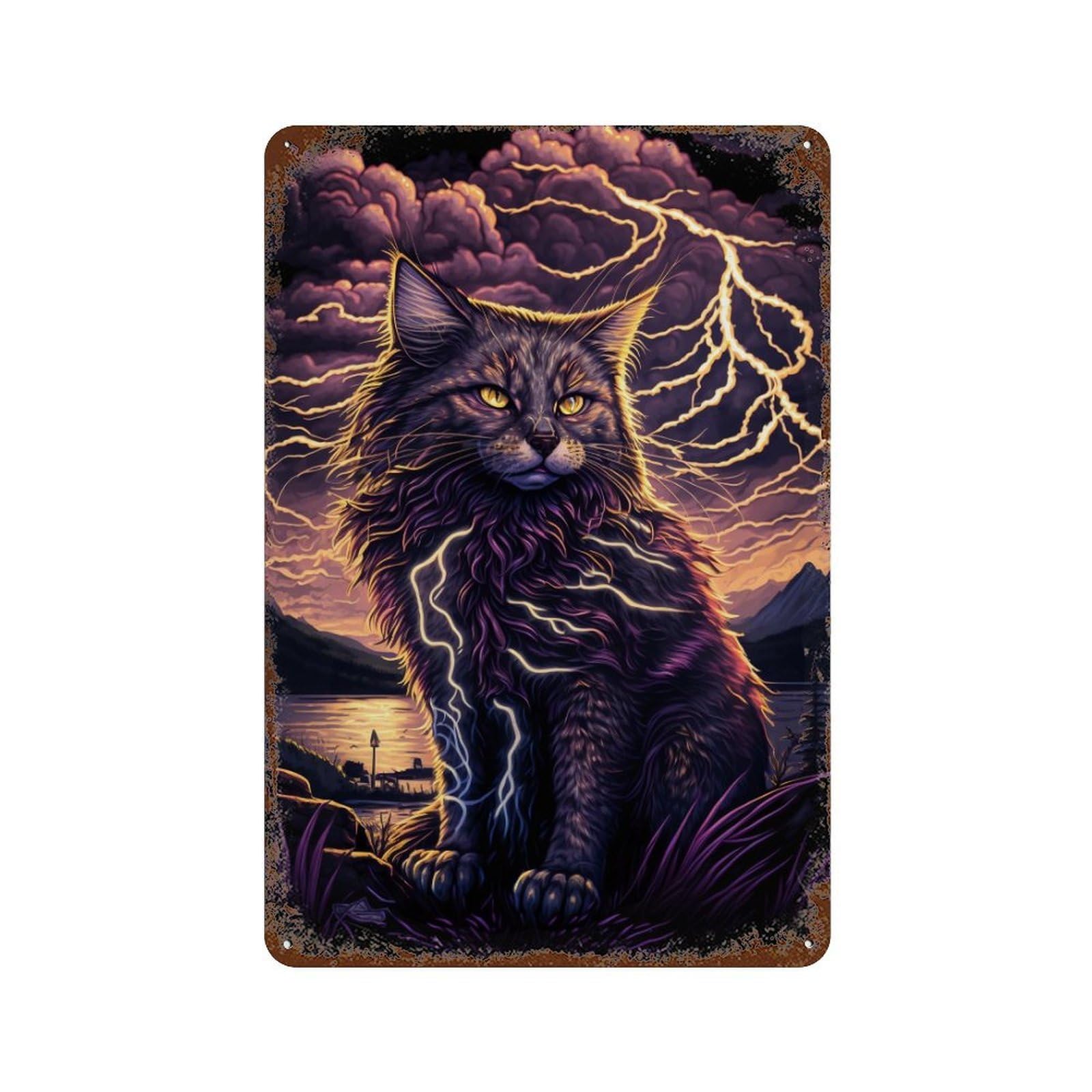 Thundering Cat Majesty Retro Metal Sign 11.8"x7.9", Ideal for Basement, Hobby Room And Garage Decor