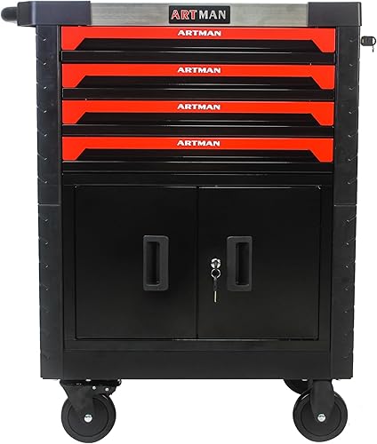 Miniatura 7 de Campfun Carrito de herramientas rodante caja de herramientas de 4 cajones resistente con cajones y ruedas con cerradura, organizador para garaje o