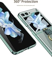 Vista 6 de SHIEID Z Flip 5 - Funda con soporte de anillo, borde galvanizado para Galaxy Z Flip 5, funda protectora delgada con protector de pantalla integrado