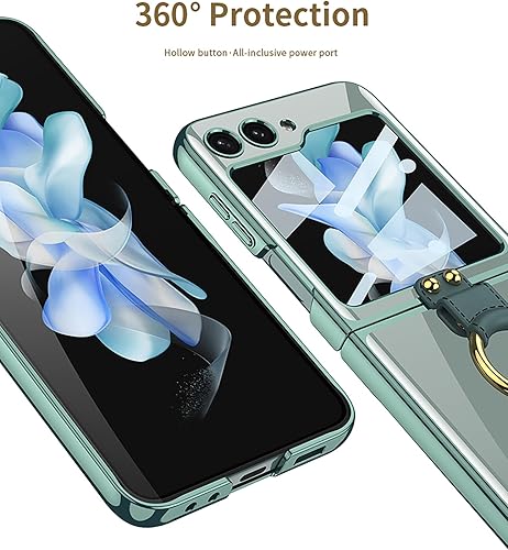 Miniatura 6 de SHIEID Z Flip 5 - Funda con soporte de anillo, borde galvanizado para Galaxy Z Flip 5, funda protectora delgada con protector de pantalla integrado