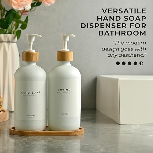 Miniatura 10 de MaisoNovo Dispensador de jabón de 3 piezas  Botellas ámbar de 16.9 oz con bombas de bambú negro