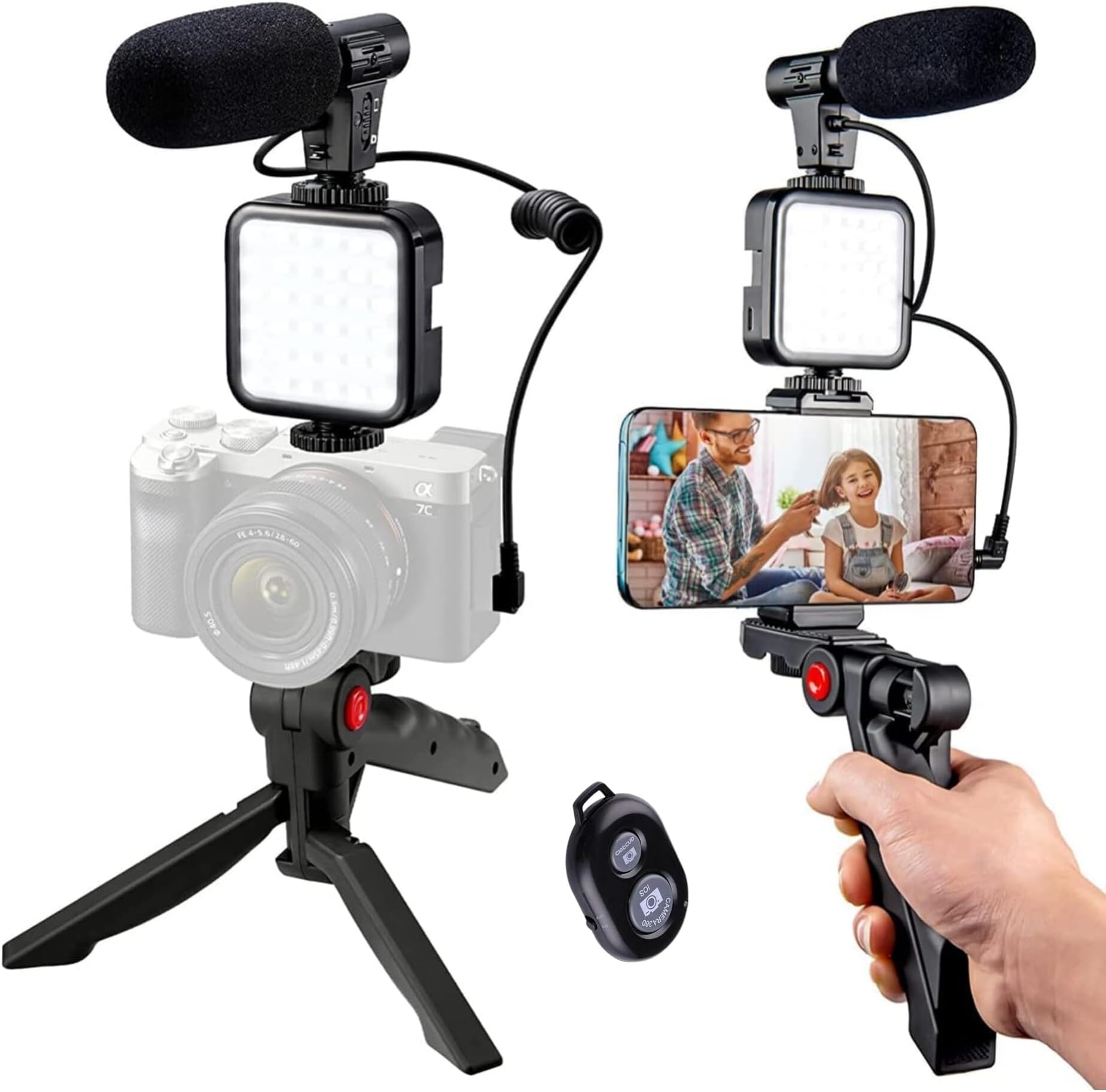 Vlogging kit 6 in 1 Combo (Shotgun Microphone, Selfie Light, Tripod Stand, Mobile Holder, Shock Mount, Noise Cancellation Foam) Vlog Kit for Recording/YouTube/Reels & Photography