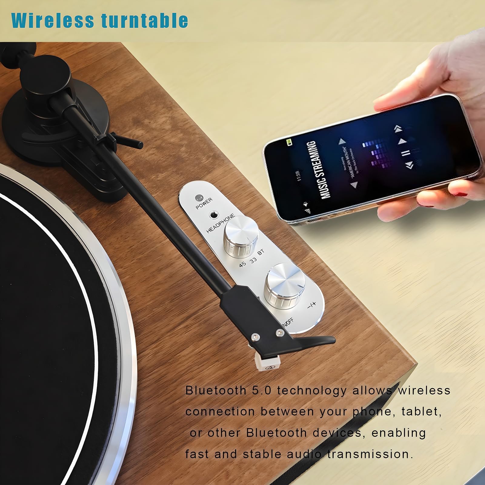 Giradischi Bluetooth retrò con 4 altoparlanti integrati e arresto automatico, classico giradischi in vinile per LP da 7/10/12", uscita AUX/RCA e orologio LED, ideale per la decorazione della casa