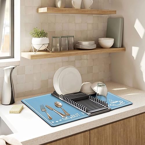 Miniatura 3 de Tapete de secado de platos de Navidad para árbol de Navidad, protector absorbente de mostrador, tapete de café de bosque de gnomos, almohadillas de