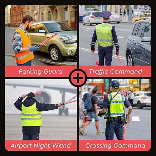 Miniatura 6 de Kanayu Varita de tráfico de señal, bastón de control de tráfico LED, con 3 modos intermitentes, varita de control de seguridad para guía de