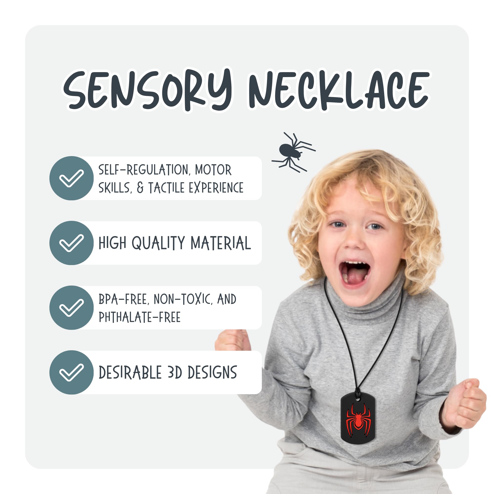 Sensory Chew Necklaces, 3Pack Silicone Chewy Autism Sensory Teether Toy for Autistic Children Chewing