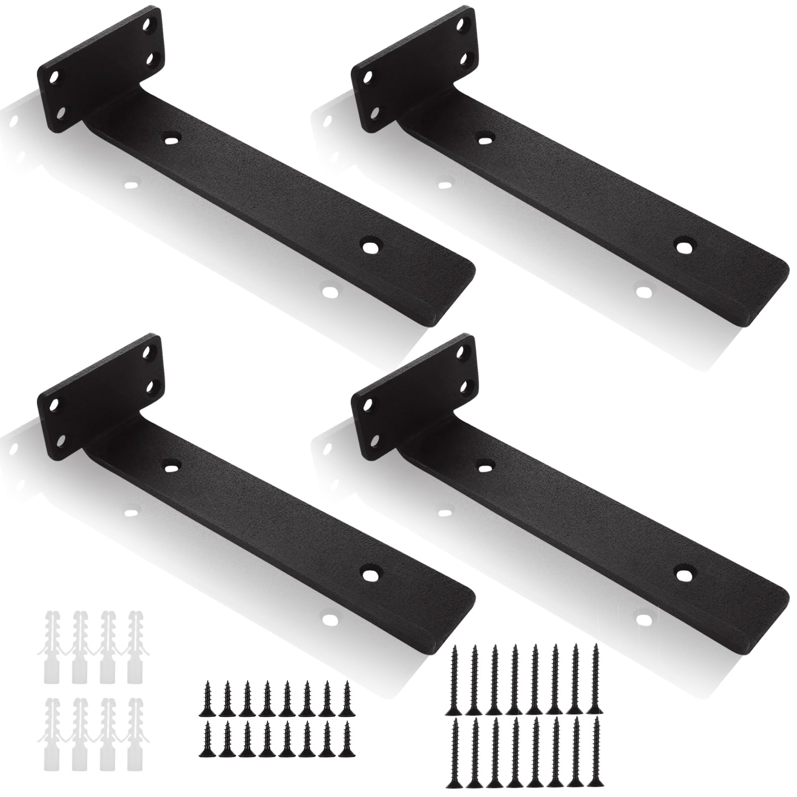 4Pcs Floating Shelf Brackets 200mm/8 Inch Heavy Duty Metal Shelf Brackets Black L Shelf Bracket for Shelves Support DIY