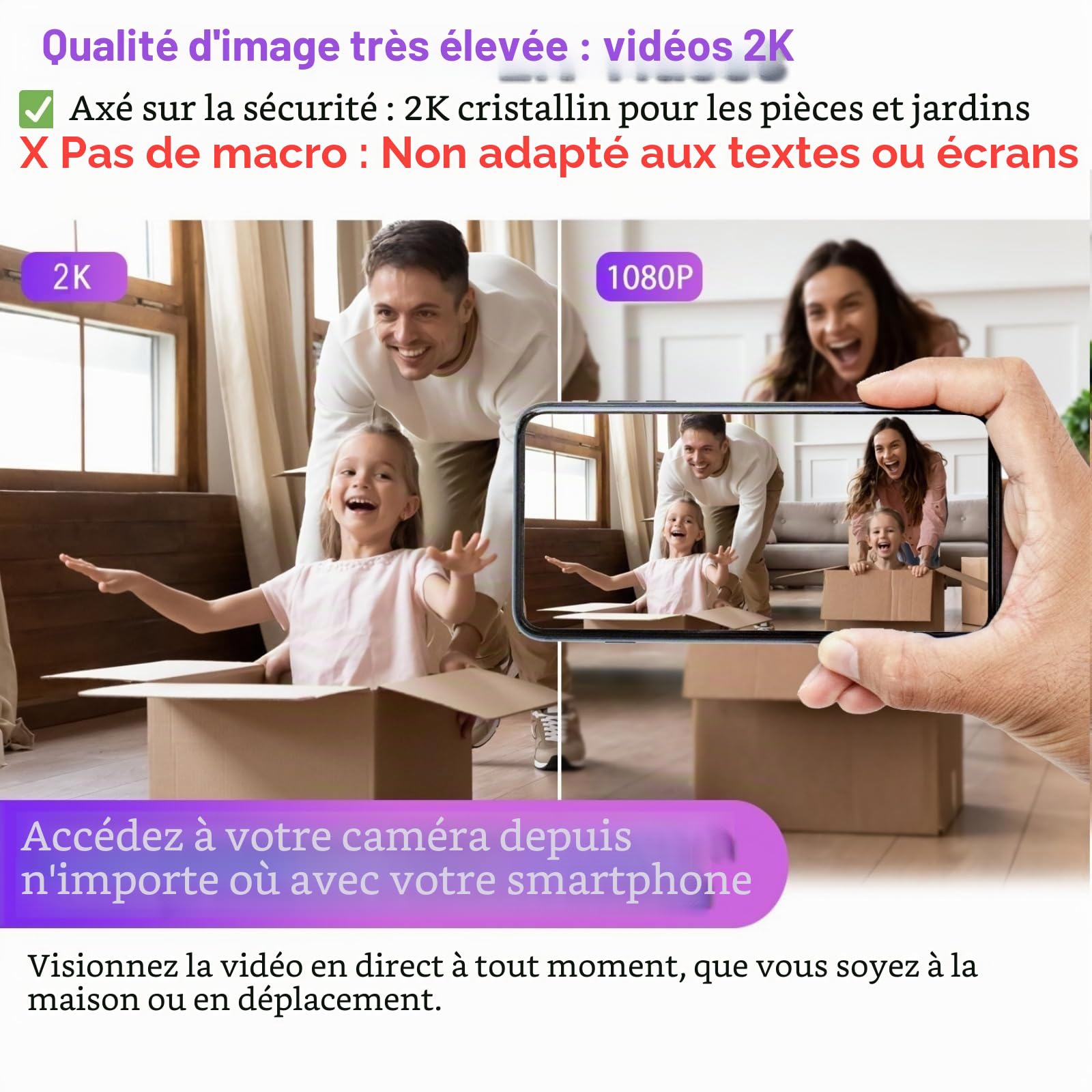 WIWACAM MW5L Caméra WiFi 4K Ultra HD Détection de Mouvement Intérieur Chambre de Surveillance, Emplacement pour Carte MicroSD, Alarme sur téléphone portable, Alarme Email, Batterie