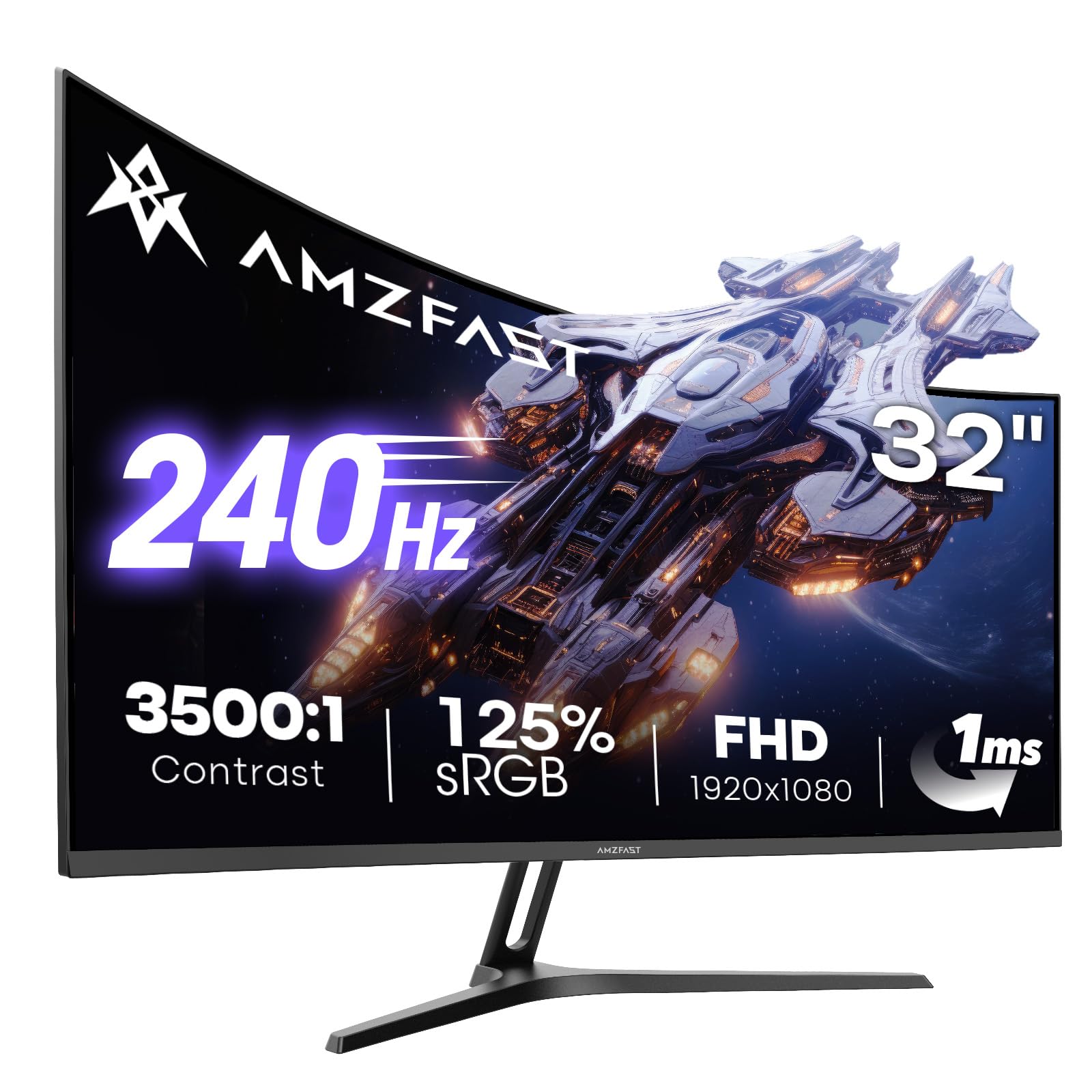 Amzfast 32 Inch Curved Gaming Monitor - 240Hz, Full HD 1920x1080P