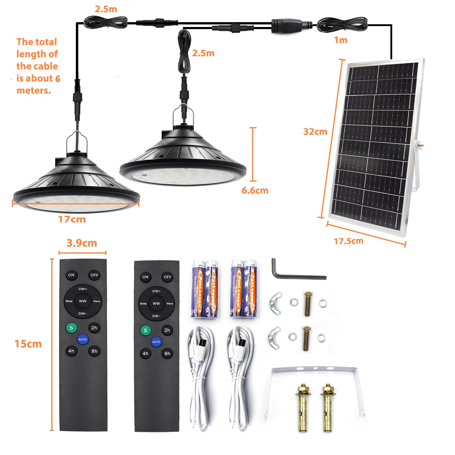 2 x Lámparas solares colgantes para exterior/interior, 4 modos luz solar interior casa regulable 4 Brillo IP66 impermeable cable 5 m, luz solar exterior para garaje,terraza, Jardin