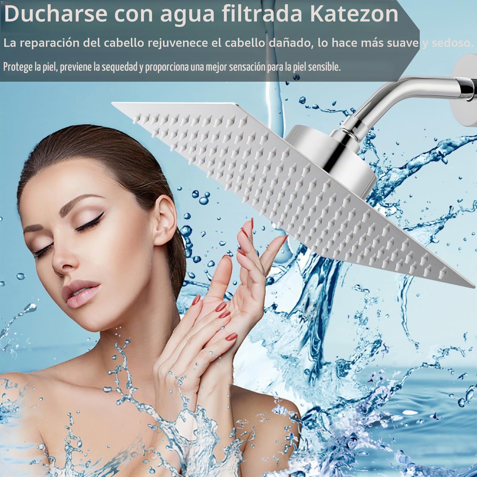 Cabezal de ducha filtrado, cabezal de ducha de alta presión con filtro para agua dura, elimina el cloro y las sustancias nocivas, cabezal de ducha cuadrado de 30 cm (cromado)