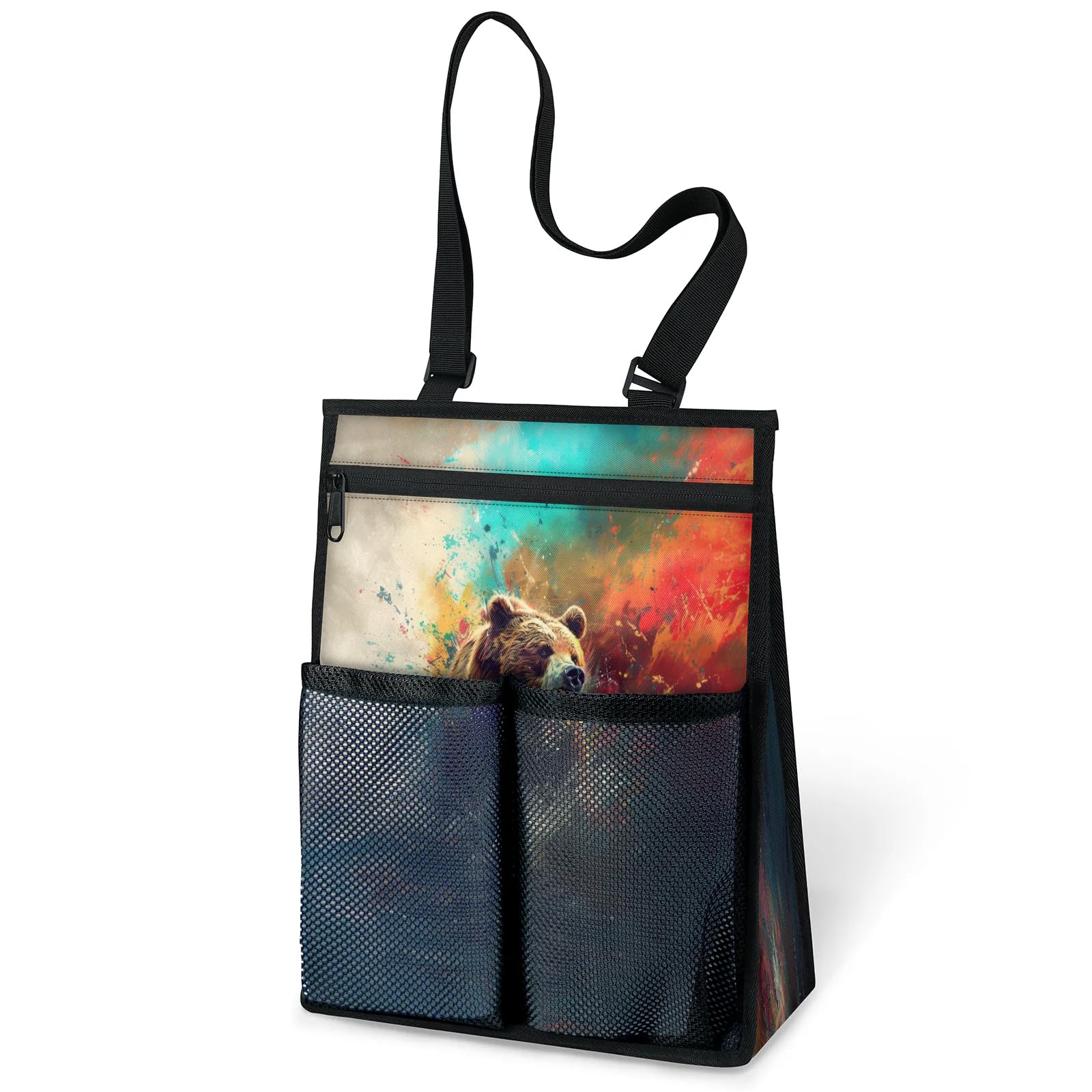 Ourtheme Bear Pattern Portable Shower Bag for Travel Gym Camp Beach Tote Shower Caddy Bags Hanging Toiletry Organizer