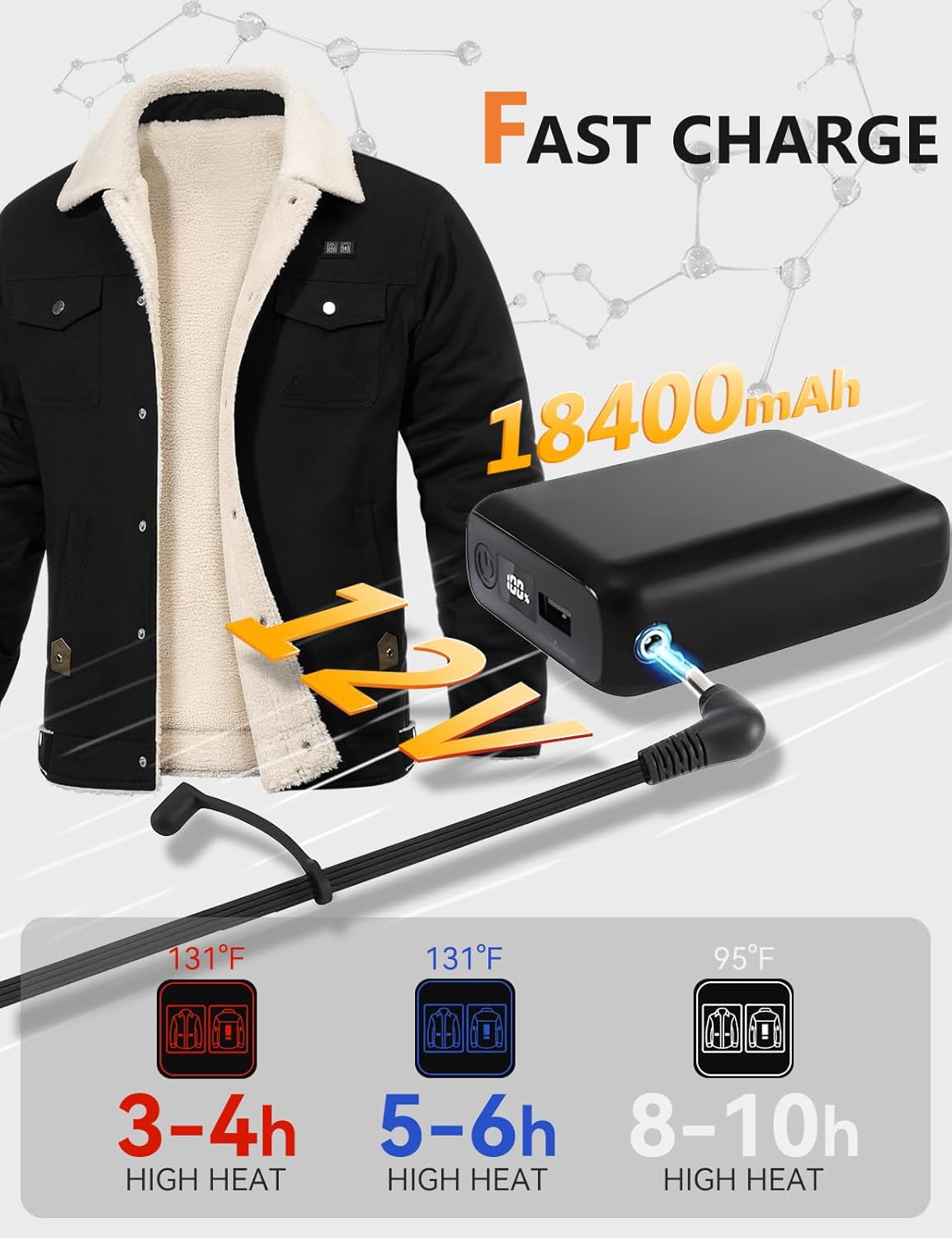HEEKPEK Heated Jacket for Men with 18400mAh Long-Lasting Battery, 5-Zone Heated Sherpa Lined Coat for Outdoor Winter - Image 4