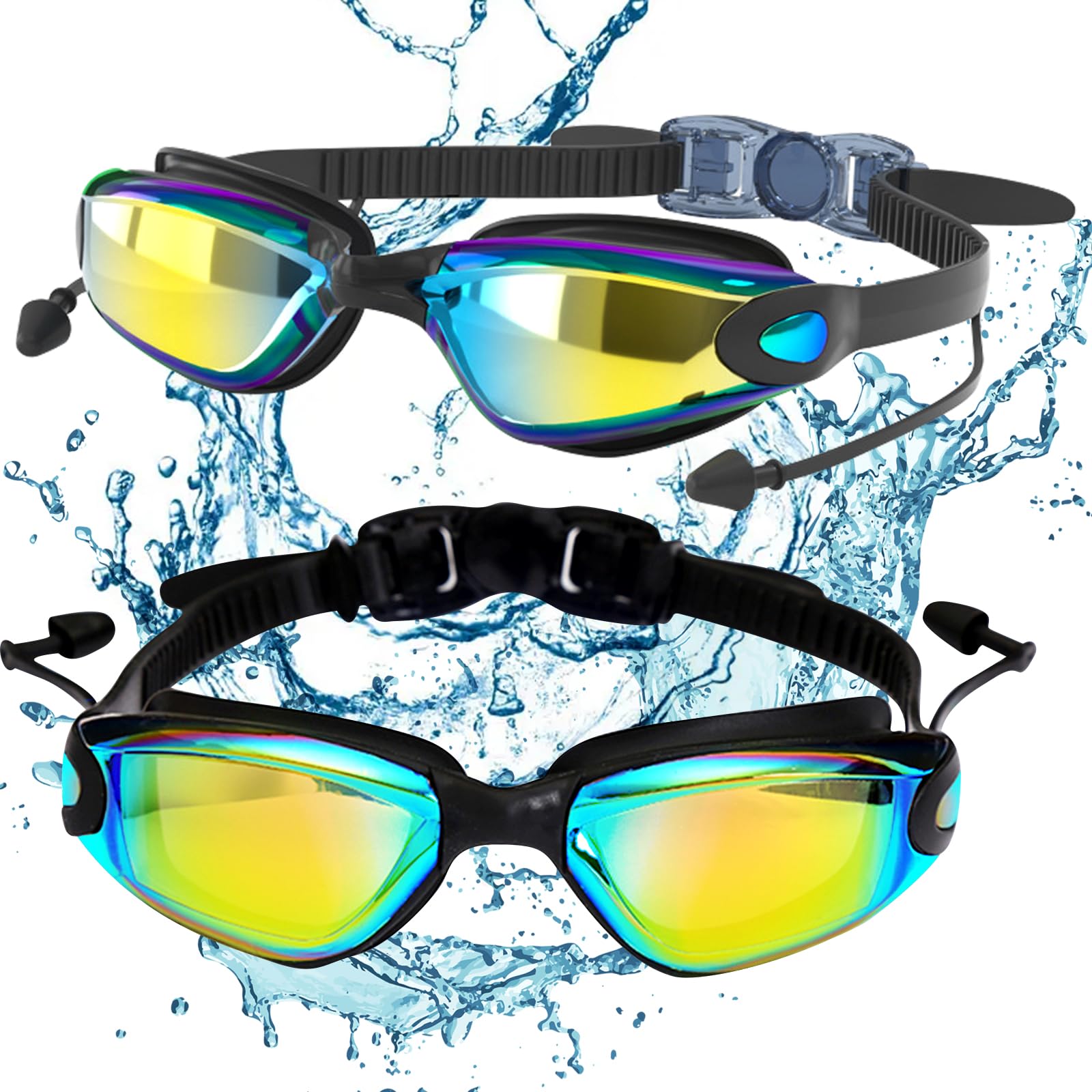JSTHHTT 2Pcs Gafas De Natación Polarizadas, Gafas De Natación Unisex Adulto, Protección Anti-Vaho, Protección Uv, Sin Filtraciones, Visión Clara, Fáciles De Ajustar, Cómodas