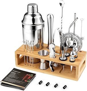 Mixology Bartender Kit Bar Set with Bamboo Stand, 28pcs 24oz Cocktail Shaker Set Cocktail Kit, Professional Stainless Stee...