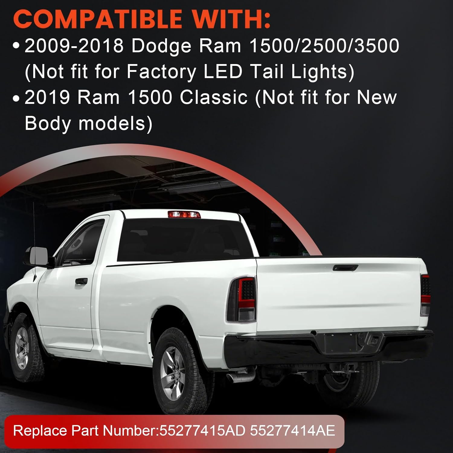 LED Tail Lights with 3rd Brake Light Compatible with 2009-2018 Dodge Ram 1500 2500 3500 Clear Lens Tail lights Smoked Lens Brake Light Brake Rear Lamp Taillights