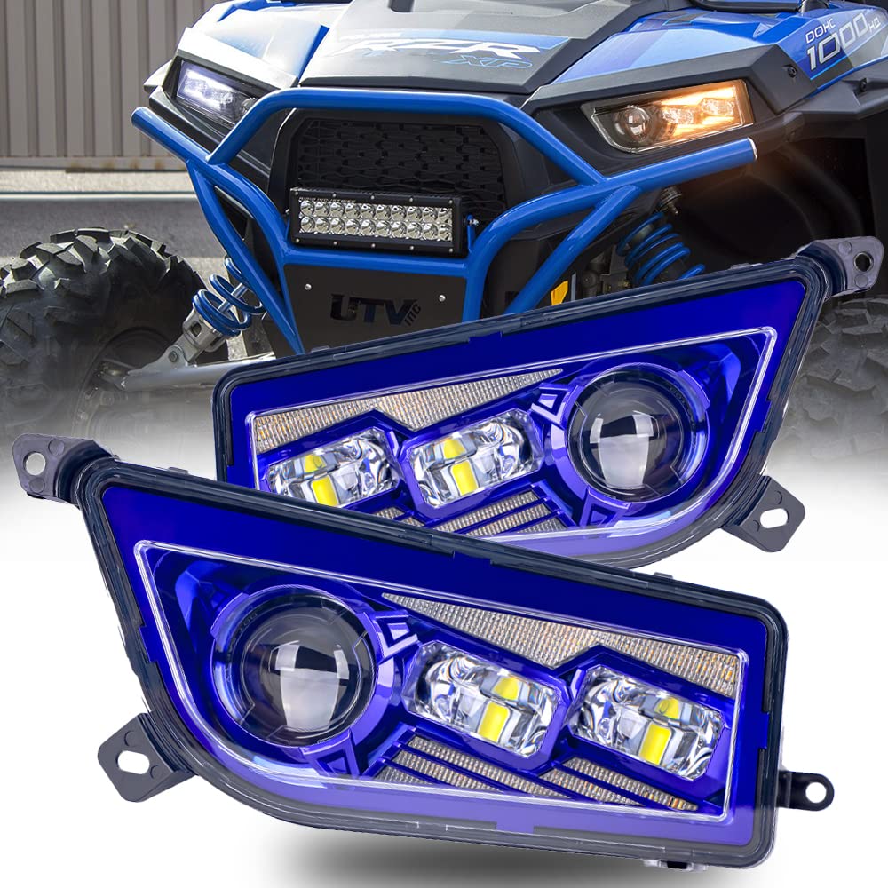 AUDEXEN210W RZR LED Headlight, DOT Approved, High/Low Beam Turn Signals and DRL Compatible with UTV ATV 2014-2018 Polaris General RZR XP Turbo 1000 900s (Blue)