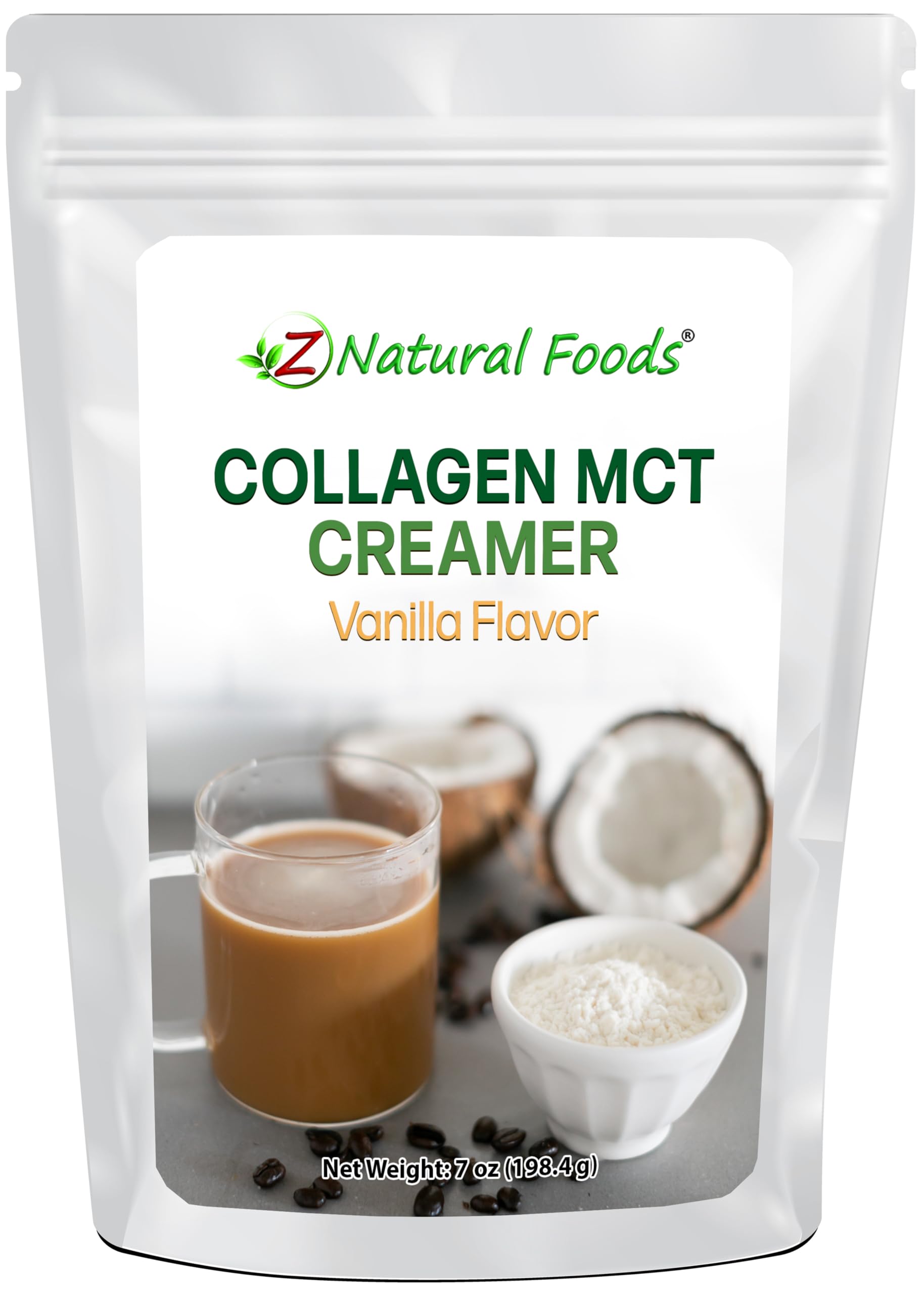 Z Natural Foods Collagen MCT Oil Creamer - Vanilla Flavor - Bulk 7 oz Size For Coffee, Tea, Shakes & Smoothies - Perfect for Cooking or Baking Recipes - Keto & Paleo Friendly Superfood Powder - Non GMO & Gluten Free
