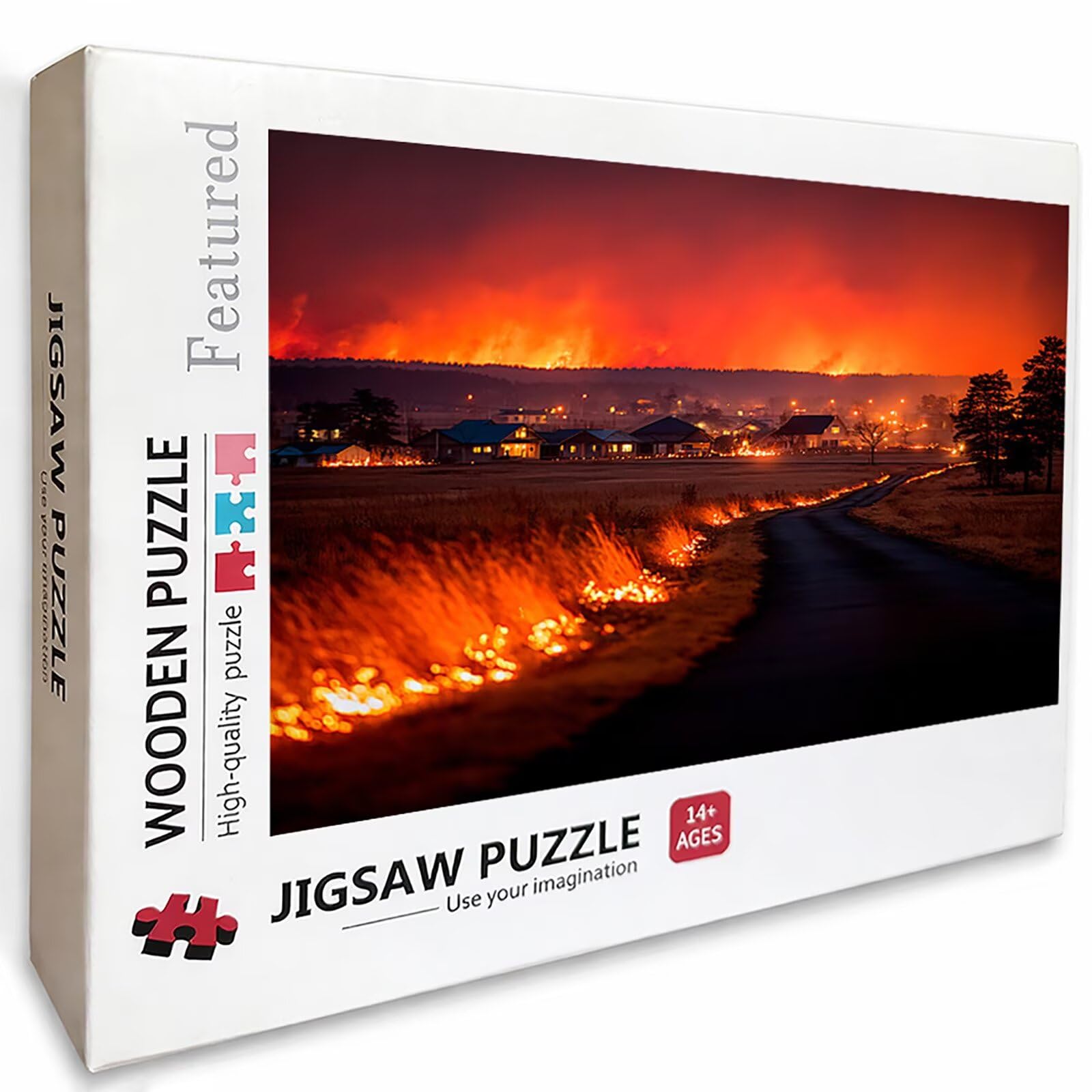 Puzzle 2000 elementów dla dorosłych płomień, drewniane puzzle, 99 x 70 cm, dla mężczyzn, kobiet, starszych seniorów, części ściśle do siebie pasują, dekompresja, dekoracja ścienna, prezenty dla